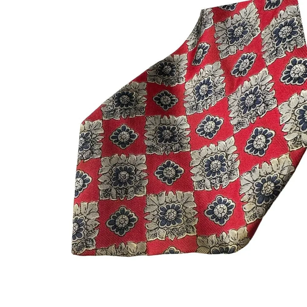 Lot Of 2 Bobby Jones Robert Talbott Neckties Red Floral‎ Print Yellow Striped